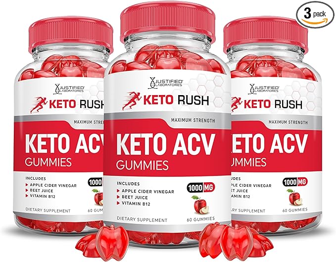 Justified Laboratories (3 Pack Keto Rush Keto ACV Apple Cider Vinegar Boost Formulated with Pomegranate Beet Juice Powder B12 Vegan Non GMO 180 Gummies