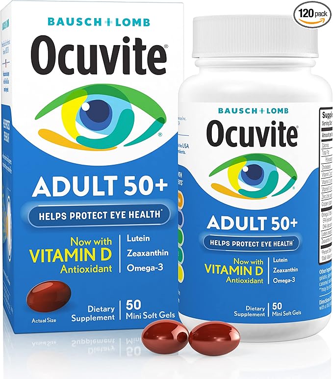 Ocuvite 50+ Eye Vitamin &amp Mineral Supplement Multivitamin for Vision &amp Ocular Health with Omega-3 Zinc Vitamins C &amp E Lutein &amp Zeaxanthin Zinc Supplements for Women and Men 50 So