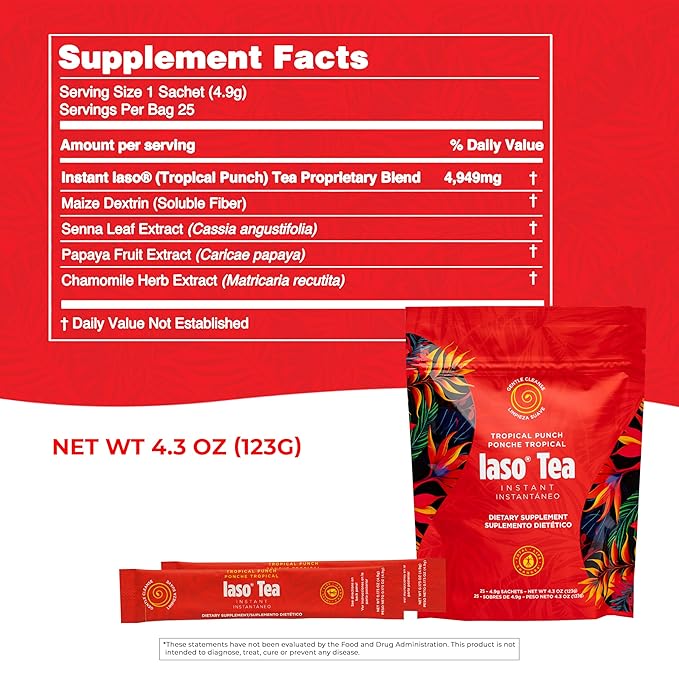 Iaso Instant Tea (Tropical Punch) - Fruity Cleansing Drink for Digestive Support Refreshing Flavor - 25 Sachets Pack of 1