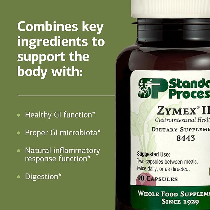 Standard Process Zymex II - Supplement for GI Support with Digestive Enzymes - Gluten-Free &amp Non-Soy - 90 Capsules (45 Servings)