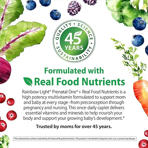 Rainbow Light Prenatal One Multivitamin Support from Conception to Postnatal High Potency Clinically Proven Absorption of Vitamin D B2 Folate Calcium Zinc Iron - 150 Tablets 5 Month Supply