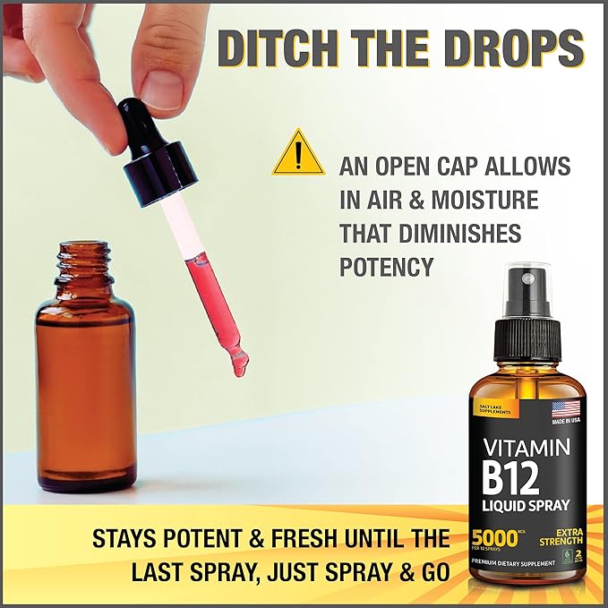 (2 Pack) - Liquid B12 Spray 5000 mcg - Vitamin B12 Sublingual - Vegan B12 Vitamin Spray - Methylcobalamin Vitamin B12 Liquid Boosts Energy &amp Mood - Gluten-Free &amp Non-GMO