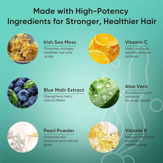 Balmbare Revive Gummies for Hair Loss - Sea Moss Gummies with Vitamin C Vitamin E Aloe Vera Pearl Powder Supports Faster Hair Growth Stronger Nails Extra Strength - 60 Count (1)