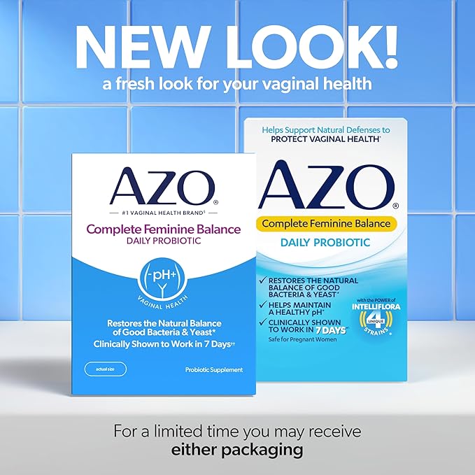 AZO Complete Feminine Balance Daily Vaginal Probiotics for Women Clinically Proven to Help Protect Vaginal Health Helps balance pH and yeast 60 Count