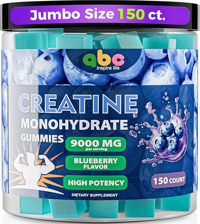 Creatine Monohydrate Gummies 9000mg for Men and Women-Advanced Formula Creatine Supplement Supports Strength &amp Energy Blueberry Flavor 150 Count