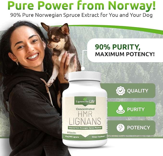 Lignans For Life HMR Lignans for Dogs 40mg - 90 Capsules Vitamin for Healthy Pet | Multivitamin | Wellness Supplement | 2-Pack