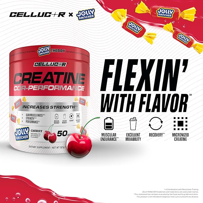 Cellucor Creatine Powder Jolly Rancher Cherry- Increases Strength Lean Muscle Mass &amp Endurance Micronized Creatine for Fast Absorption 5g Creatine per Serving 50 Servings
