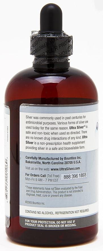 Ultra Silver® Colloidal Silver | 5000 PPM 8 Oz (236mL) | Ships as (2) 4 Ounce Glass Bottles | Mineral Supplement | True Colloidal Silver - with Dropper
