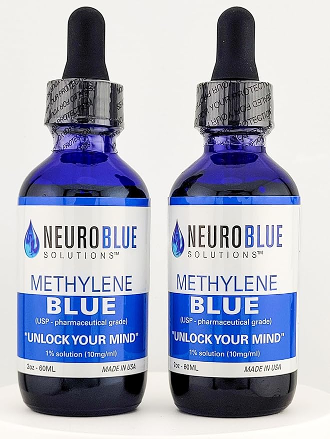 NeuroBlue Solutions - Methylene Blue 120ml 1% - Pharmaceutical Grade Cognitive and Cellular Support – Third-Party Verified Brain Health Dietary Supplement for Humans (2 Oz) 2-Pack