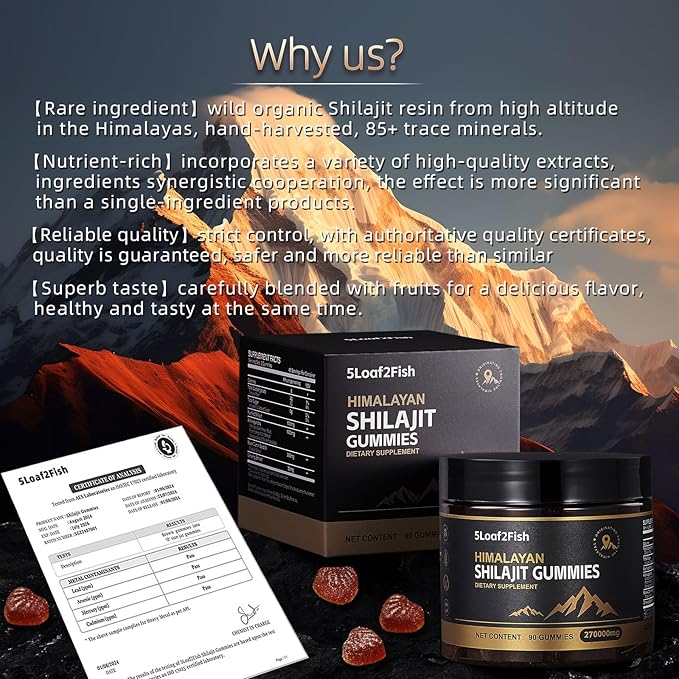 Organic Shilajit Gummies Pure Himalayan Shilajit Gummies For Men Supplement Gold WomenNatural 85+ Trace Minerals Ashwagandha Black Seed Oil Extract 90 Gummies