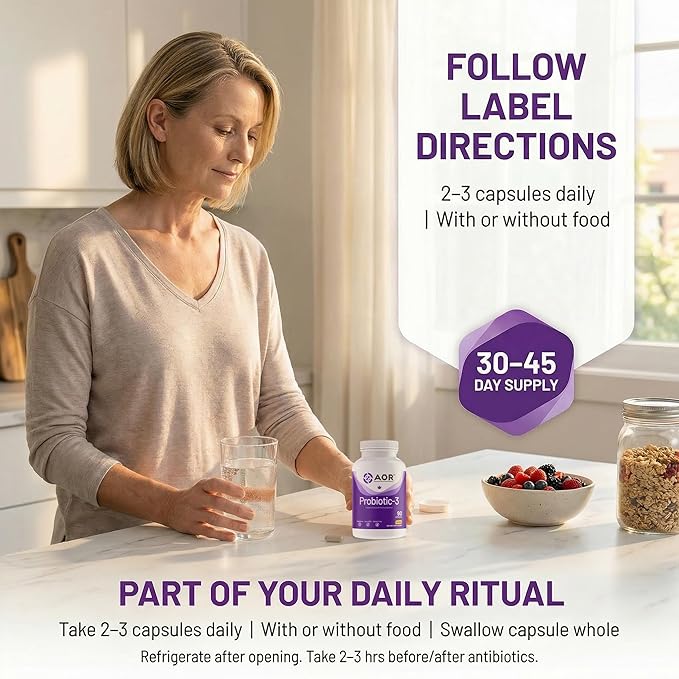 AOR Probiotic 3 90 Capsules – 30-45-Day Supply for Daily Digestive Balance &amp Gut Health Shelf-Stable Gluten-Free Non-GMO