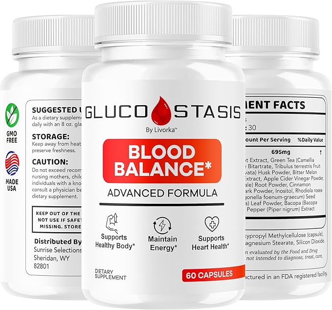 GlucoStasis Blood Balance Support - Official GlucoStasis Capsules Support Supplement All Natural Advanced Formula GlucoStasis Pills Vitamins for Health &amp Wellness 60 Capsules for 1 Month