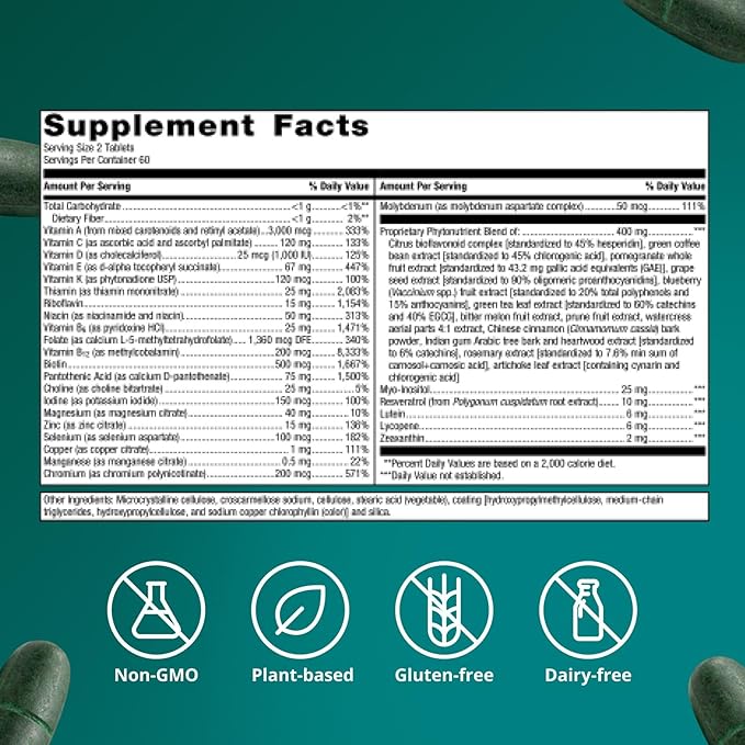 Metagenics PhytoMulti Without Iron - Daily Multivitamin for Men &amp Women* - with 20+ Vitamins Minerals &amp Phytonutrients for Antioxidant &amp Immune Support* - Non‑GMO Gluten‑Free - 120 Table