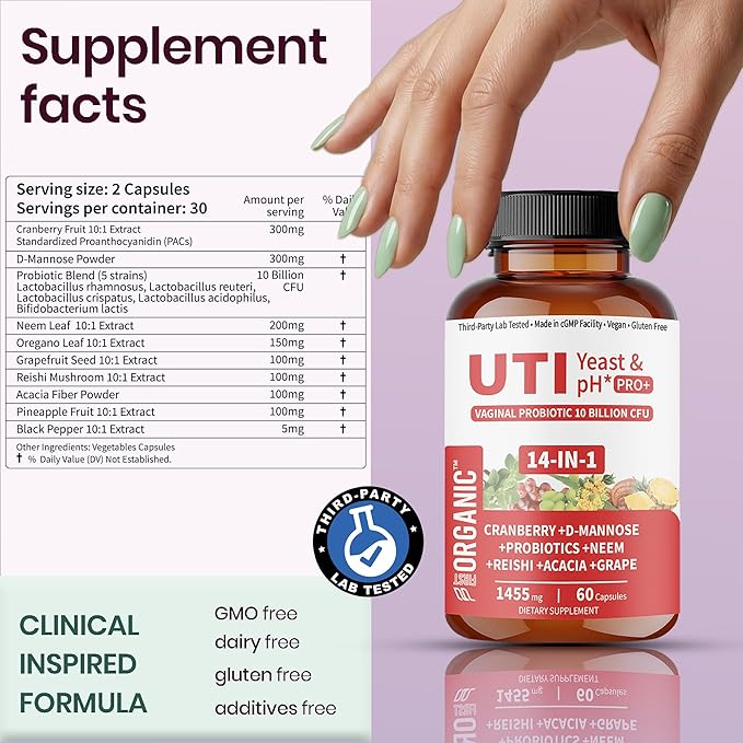 UTI Flora &amp Odor Pro+ &amp UTI Yeast &amp pH Pro+ | Pack of 2 | Vaginal Probiotics for Feminine Hydration &amp Freshness Support | Third-party Tested cGMP Facility Vegan Non-GMO Gluten-Free