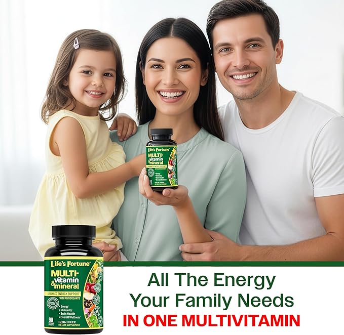Life's Fortune Whole Food Multivitamin &amp Mineral Supplement for Men &amp Women – Energy Support Vitamins for Immune Brain &amp Metabolism Support – Iron Free 90 Vegetarian Tablets