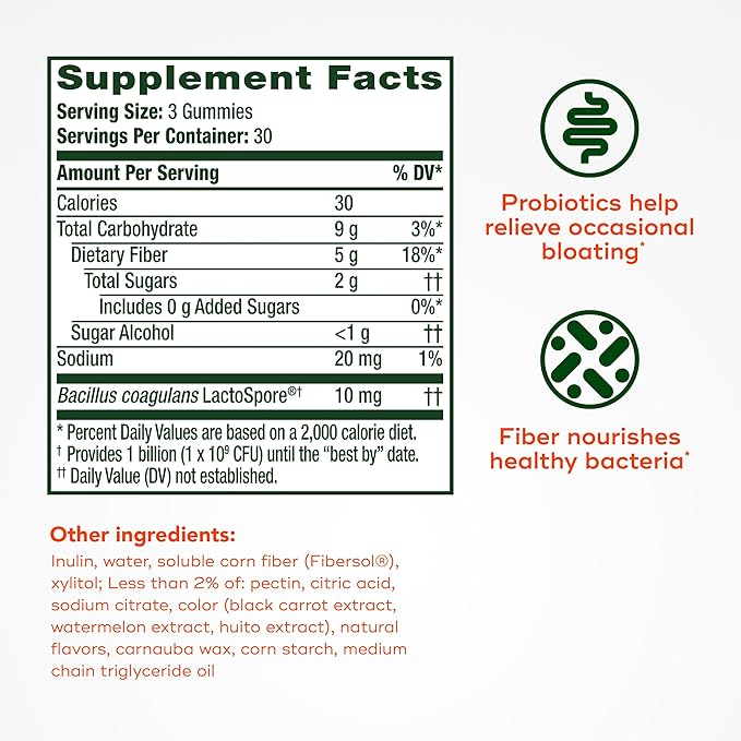 Align Probiotic Probiotics + Fiber Gummies Probiotics Help Relieve Occasional Bloating* Fiber Helps Support a Healthy Digestive System* #1 Doctor Recommended Probiotic Brand‡ 90 Gummies