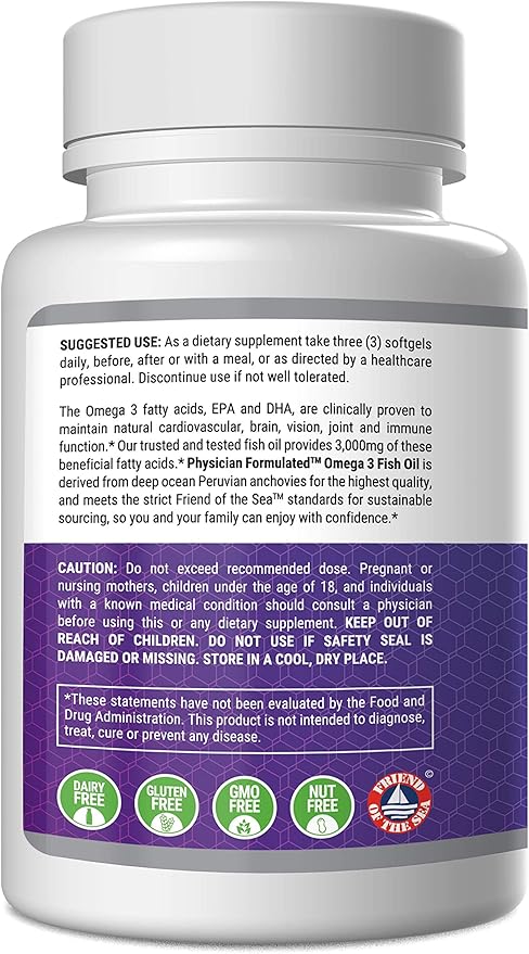 Fish Oil Omega 3 3000mg per Serving - 915mg Epa 630mg Dha 2000mg Total Omega 3 6 9 XL - 180 Capsules
