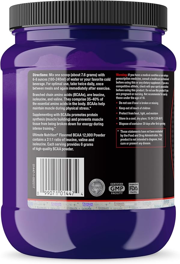 Ultimate Nutrition Flavored BCAA Powder - Caffeine Free with 3g Leucine 1.5g Valine 1.5g Isoleucine - Post Workout Amino Acid Supplement Watermelon 30 Servings