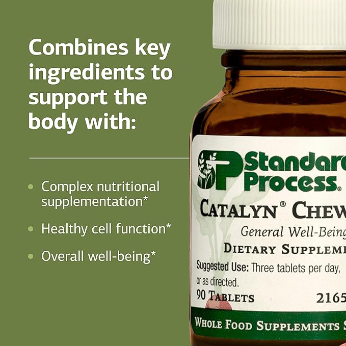 Standard Process Catalyn Chewable - Whole Food-Based Support for Cell Functioning - Includes Vitamins A D B6 - Aids Antioxidant Activity - Non-Dairy &amp Non-Soy - 90 Tablets