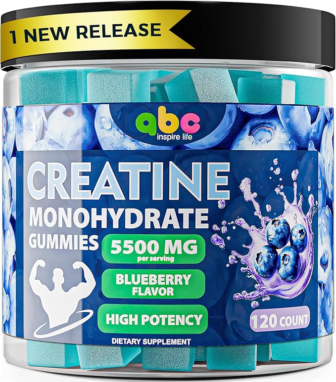 Creatine Monohydrate Gummies 5500mg for Men and Women120 Count Chewable Creatine Monohydrate Gummies for Muscle SupportEnergy Refresh Supplement Blueberry Flavored