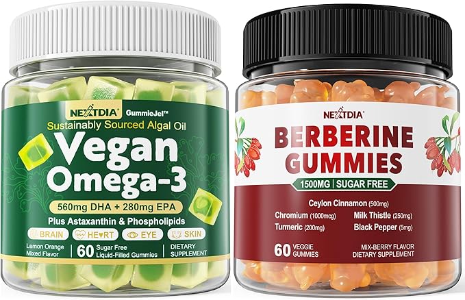 Nextdia Vegan Omega 3 Gummies Sugar Free + Berberine Supplement