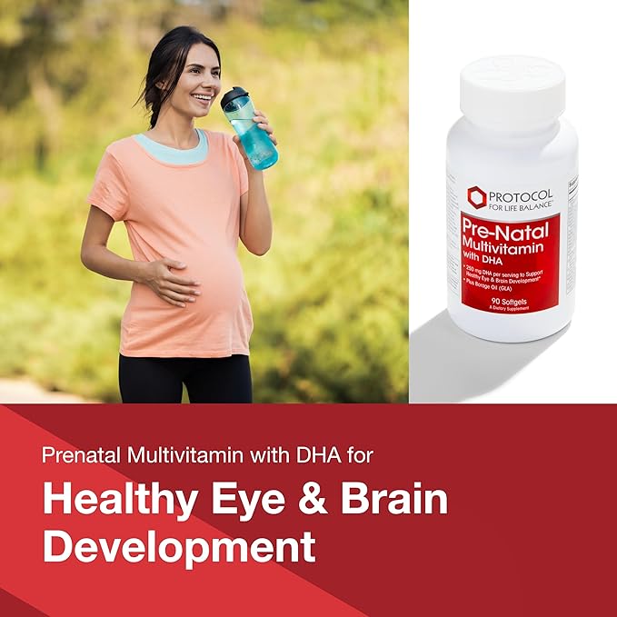 PROTOCOL FOR LIFE BALANCE Pre-Natal Multivitamin with DHA - 250 mg DHA - for Pregnancy &amp Lactation Support* - with DHA Calcium Copper B12 &amp Vitamin C - Halal &amp Dairy Free - 90 Softgels