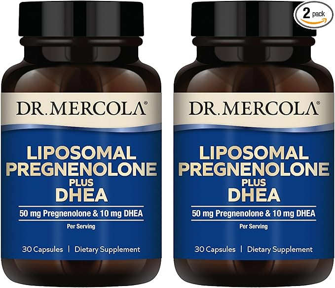 Dr. Mercola Liposomal Pregnenolone Plus DHEA 30 Servings (30 Capsules) 50 mg Pregnenolone Per Serving 10 mg DHEA Per Serving Dietary Supplement Non-GMO - 2 Pack