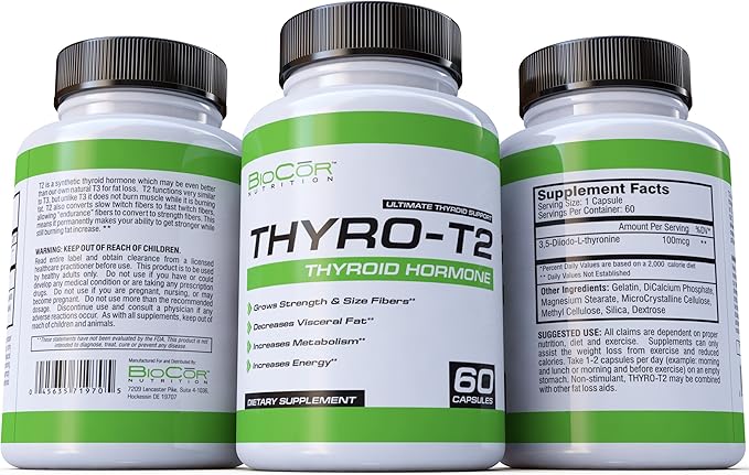 Thyro-T2 Thyroid Hormone Fat Burner Supplement - Boost Metabolism and Lose Weight (60 Capsules - 1 Month Supply)