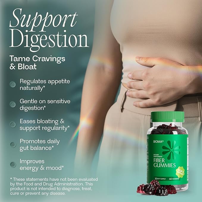 Fiber Gummies for Women - Natural GLP-1 Support with Kiwi Pomegranate &amp Ginger - Sugar Free Digestive Health Supplement Prebiotic FOS Fiber - Vegan &amp Gluten Free (60 Gummies - 30 Day Supply)