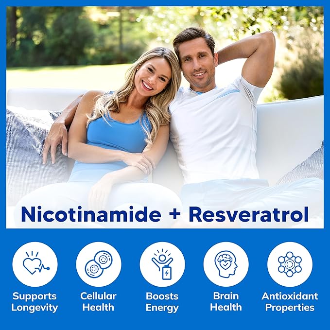 aSquared Nutrition Nicotinamide with Resveratrol - 120 Veggie Capsules - Vitamin B3 500mg (Niacinamide Flush Free) - Supplement Pills to Support NAD Skin Cell Health &amp Energy