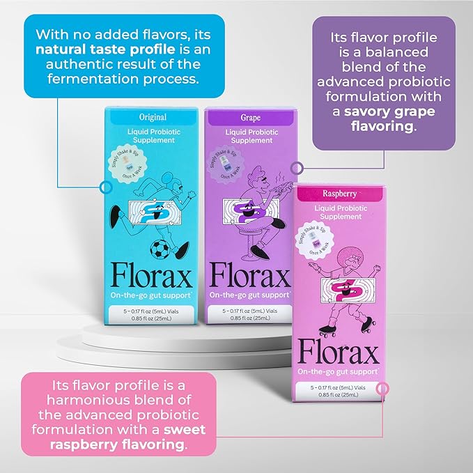 Florax - Liquid Probiotic - On-The-Go Gut Support for Women Men and Children - Flavor Bundle - 3 Boxes with 5 vials Each