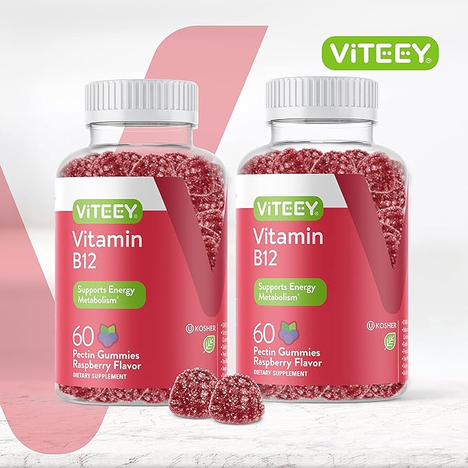 VITEEY Vitamin B12 Gummies - Cognitive Support and Energy Gummies - Vegan Gelatin Free Gluten Free - 60 Count