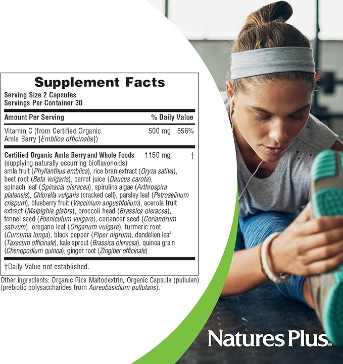 NaturesPlus Source of Life Garden Vitamin C - 60 Capsules - Immune System Support - USDA Certified Organic Non-GMO Vegan Gluten Free - 30 Servings