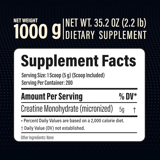 100% Pure Creatine Monohydrate Powder Canada-Made 1000 g (200 Servings) Micronized Powder Muscle Growth Unflavored Ideal for Athletes &amp Fitness Enthusiasts Third party lab tested Vegan