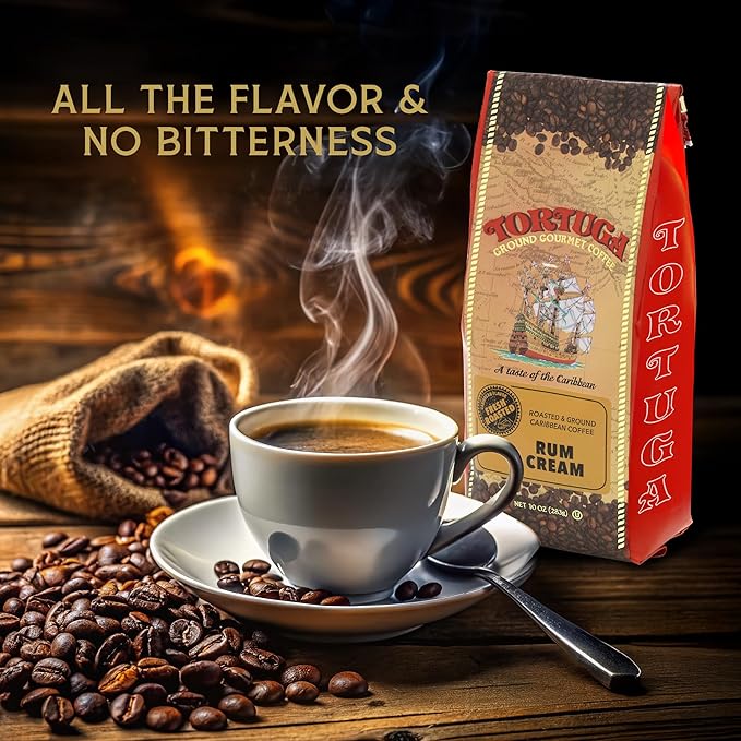 TORTUGA Coffee Caribbean Rum Cream Medium Roast Ground Coffee - Smooth and Balanced 10oz Bag (12 pack)
