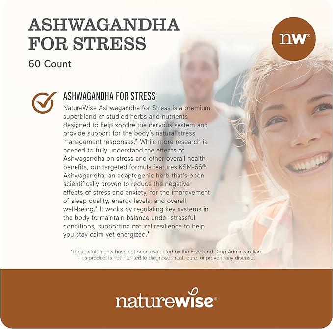 NatureWise [1] Probiotics 70 Billion CFU + Organic Prebiotics - 30 Capsules[1-Month Supply] + [1] Ashwagandha for Stress + GABA &amp L-Theanine - 60 Capsules[30-Day Supply]