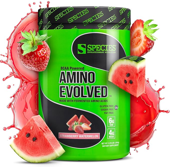 Species Nutrition Amino Evolved EAA &amp BCAA Powder Fermented Branched Chain Amino Acids Muscle Recovery &amp Endurance Pre &amp Post Workout Supplement (Strawberry Watermelon 30 Servings)