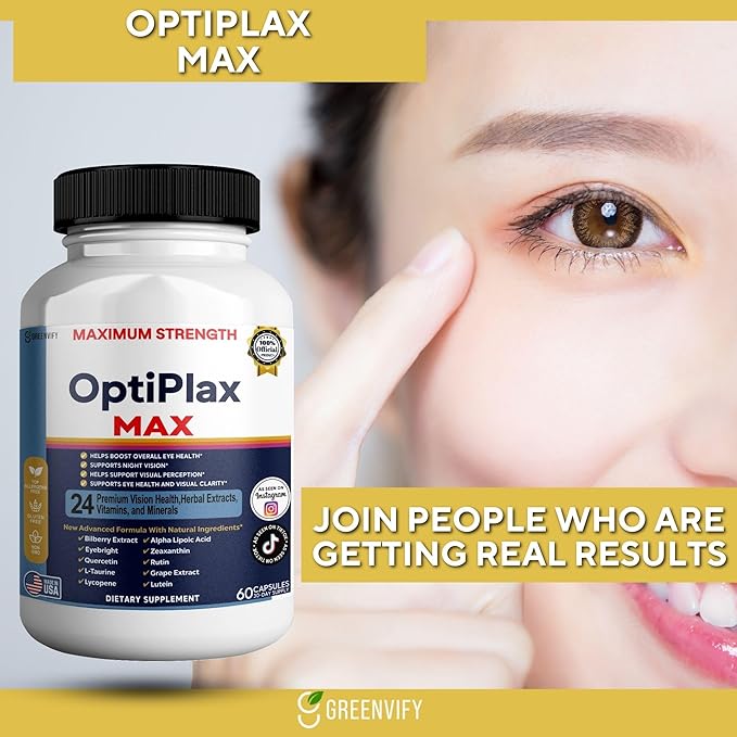 OptiPlax Max Vision Support Supplement 24 Premium Herbal Extracts Vitamins &amp Minerals 60 Capsules (1)