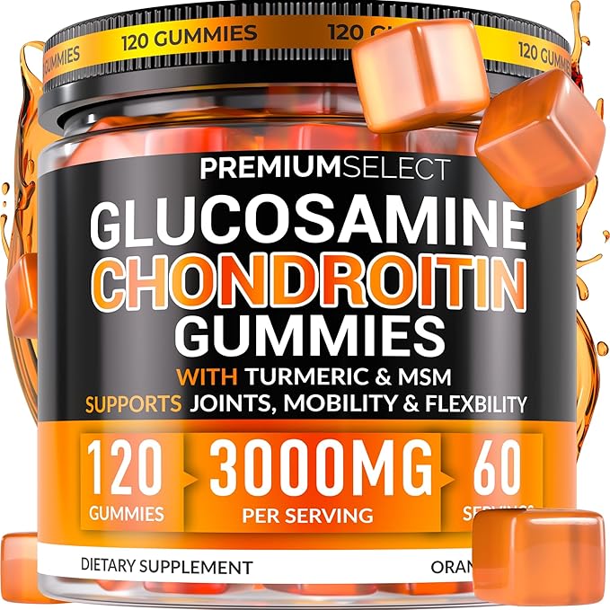Glucosamine Chondroitin Gummies for Joint Support – 120 Glucosamine Gummies Extra Strength 3000mg with MSM Turmeric Calcium Vitamin D3 – Sugar Free Vegan Adults Supplement – Flexibility &amp Mobil