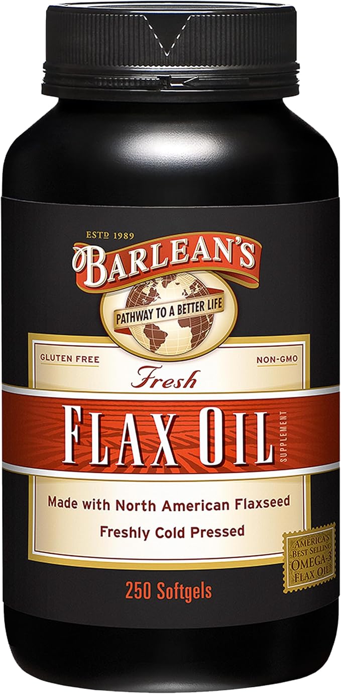 Barlean's Omega 3 6 9 Flaxseed Oil Supplements Cold-Pressed Flax Seed Supplement Softgels with 1650 mg ALA Fatty Acids 250 Count