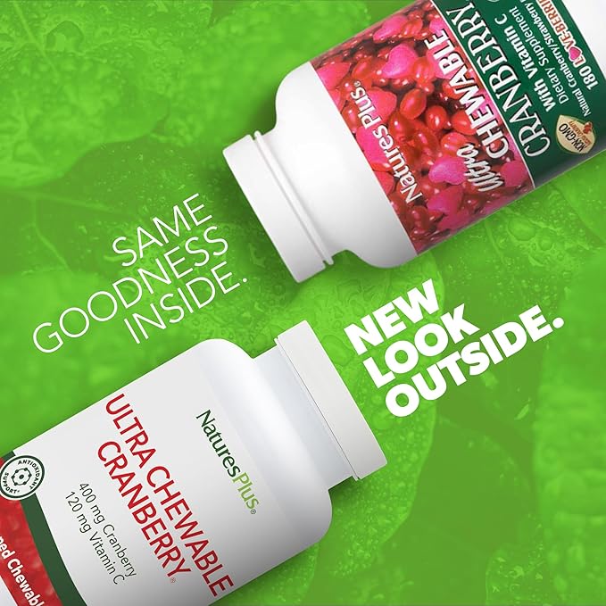 NaturesPlus Ultra Chewable Cranberry - 180 Love-Berries Pack of 2 - Supports a Healthy Urinary Tract &amp Overall Well-Being - Non-GMO Vegetarian Gluten Free - 180 Total Servings