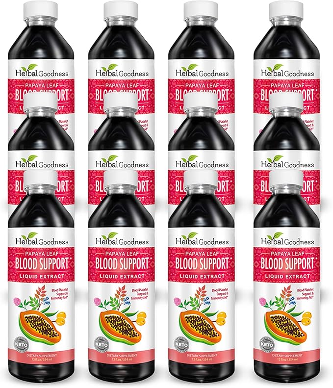 Papaya Leaf Blood Support Liquid - 15X Strength - Papaya Leaf Extract - Healthy Platelets Blood Cleanse Digestion Papaya Enzyme - 12(12oz) Bottles Liquid - Herbal Goodness - Made in USA