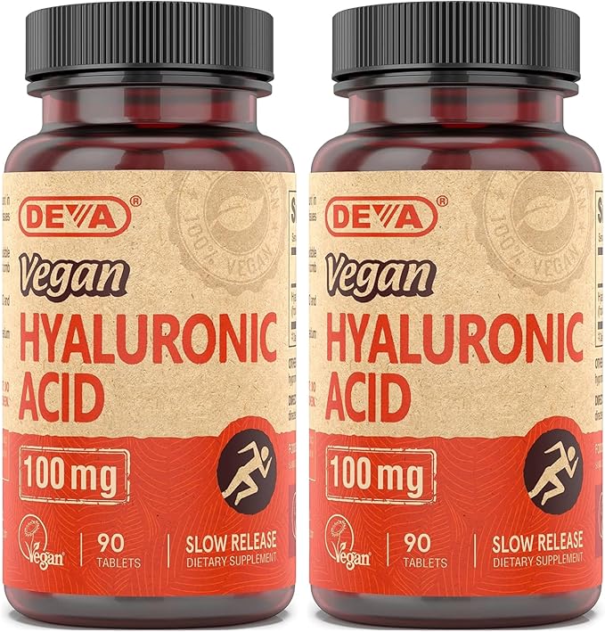 DEVA Vegan Hyaluronic Acid 100mg Tablets Slow Release 2-Pack – Non-GMO Non-Hemolytic 90 Count Ea
