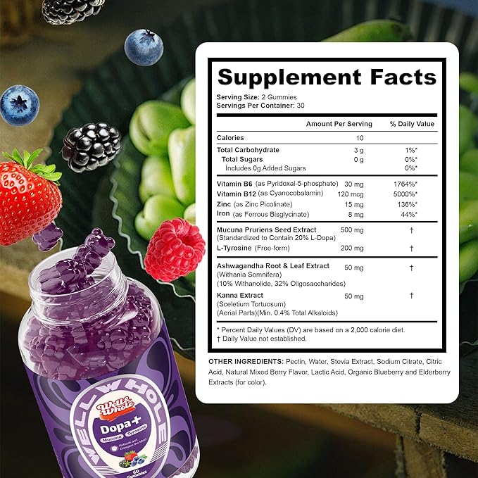 Well&ampWhole Grass Fed Beef Liver Gummies and Dopamine Supplements for MoodFocus and Energy