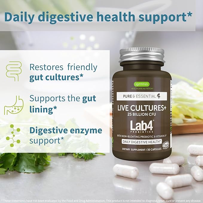 Live Cultures+ Lab4 Probiotics + High Absorption Curcumin C3 Complex Vegan Bundle 25 Billion CFU Probiotic Non-Bloating Prebiotic + 300% Greater Absorption Curcuminoids with Rapid Uptake By Igennus
