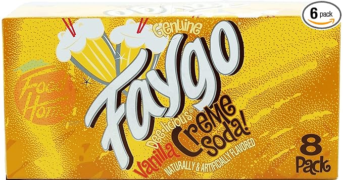 Faygo Vanilla Creme! flavor soda pop. 8-pack 12-fl. oz. cans in box (6)