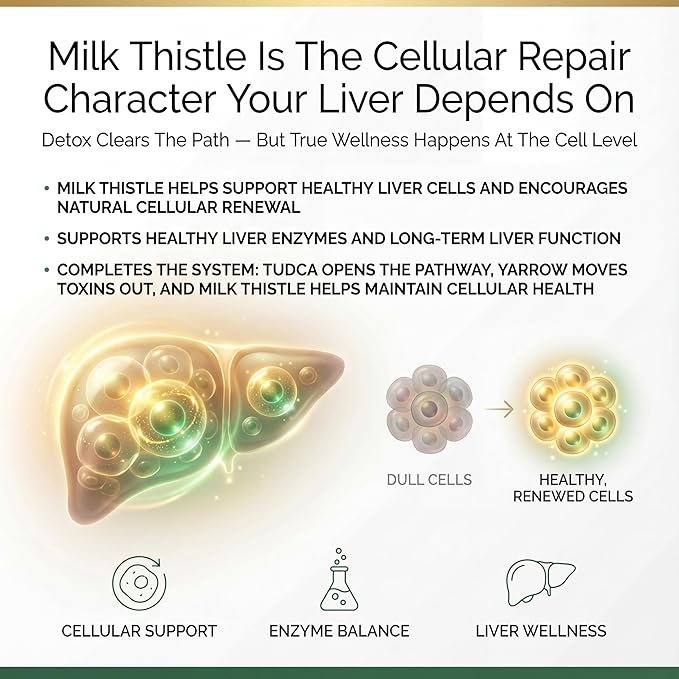 PRISTINE'S CelluClean Liver Cleanse and Detox Complex – TUDCA Yarrow Extract &amp Milk Thistle – 3rd Party Tested Non-GMO Bile Salts Remover – Vegan GMP Facility Made in USA Glass Bottle
