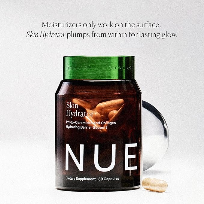 The Nue Co. Skin Hydrator Supplement - Daily Skin Support with Hydrolyzed Collagen Aloe &amp Hyaluronic Acid - Gluten Free Supplement for Radiance and Hydration Support | 30 Capsules