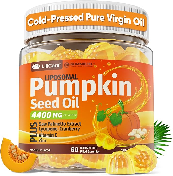 Pumpkin Seed Oil Gummies 4400mg with Saw Palmetto Cranberry Lycopene Vitamin E Zinc Cold Pressed Pure Virgin Pumpkin Seed Oil for Hair Growth Skin Urinary Bladder &amp Prostate Health 60 Co