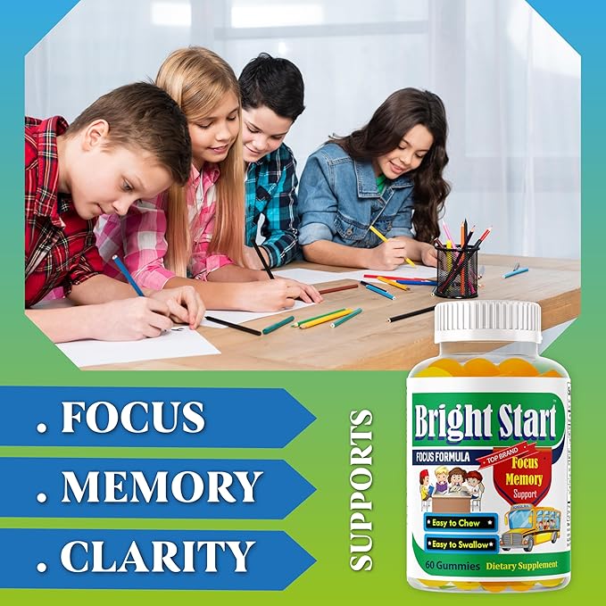 BrightStart Focus Gummies for Kids &amp Teens – Kids Focus and Attention Supplements with Omega 3 DHA Brain Support Supplement for Teens Kids Omega 3 Gummies Daily Children’s Focus Gummy 60 Ct